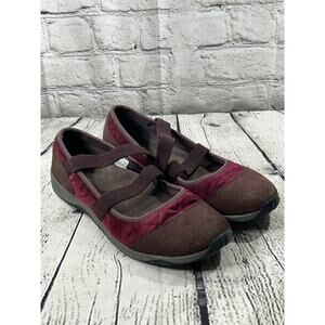 Lands End Mary Jane Women’s Shoes Burgundy Suede Stretch Strap 7B US